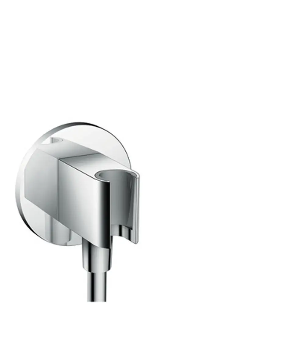 Chromene Portereinheit für eine Dusche, montiert an einer runden Wandplatte, entworfen von AXOR.